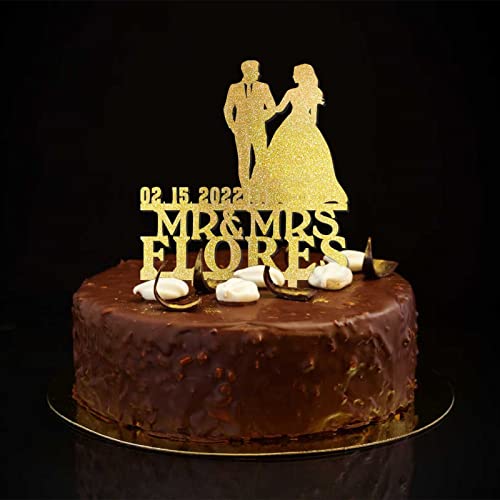 Tortenaufsätze für Hochzeit, Motiv: Mr & Mrs, personalisierbar, Nachname, Est Datum, Silhouette, elegante Braut- und Bräutigam-Kuchendekoration für Brautparty, Junggesellinnenabschied Tortenaufsätze für Hochzeit, Motiv: Mr & Mrs, personalisierbar, Nachname, Est Datum, Silhouette, elegante Braut- und Bräutigam-Kuchendekoration für Brautparty, Junggesellinnenabschied von CustonCares