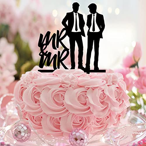 Tortenaufsätze für Schwulenpaare, Acryl, schwarze Silhouette, romantisch, männliches Paar, LGBT, Hochzeit, Party, Gastgeschenke, Liebe, zwei Männer, personalisierter Name, Hochzeit, Datum von CustonCares