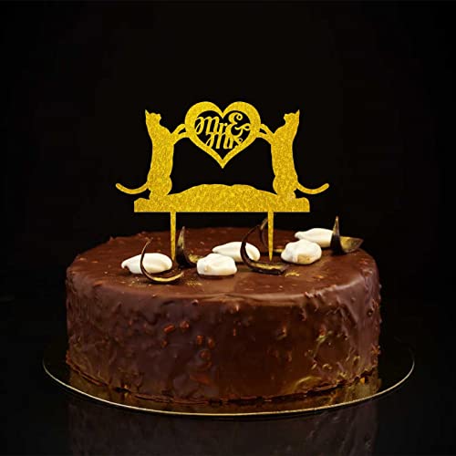 Tortenaufsätze mit Katzen-Motiv "Mr & Mrs", glitzernd, goldfarben, personalisierbar, Familiennamen, Datum, Strand, Braut und Bräutigam, Kuchendekoration für Hochzeit, Verlobung, Hochzeit Tortenaufsätze mit Katzen-Motiv "Mr & Mrs", glitzernd, goldfarben, personalisierbar, Familiennamen, Datum, Strand, Braut und Bräutigam, Kuchendekoration für Hochzeit, Verlobung, Hochzeit von CustonCares