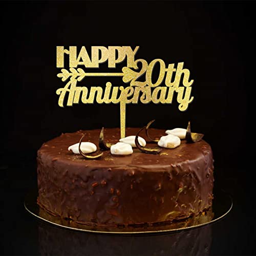 Tortenaufsatz "Happy 20th Anniversary" zum 20. Hochzeitstag, personalisierbar, romantisch, Partyzubehör, Hochzeitsgeschenke für Freund/Freundin, glitzernd, goldfarben Tortenaufsatz "Happy 20th Anniversary" zum 20. Hochzeitstag, personalisierbar, romantisch, Partyzubehör, Hochzeitsgeschenke für Freund/Freundin, glitzernd, goldfarben von CustonCares