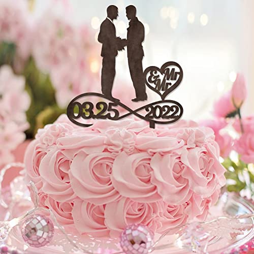 Tortenaufsatz "Mr & Mr" aus Holz, Silhouette, zwei Bräutigam, romantische Hochzeitstortenaufsatz, Liebe, zwei Männer, Hochzeit, Party, Gastgeschenke, personalisierbar, Nachname, Datum, Schwule, von CustonCares