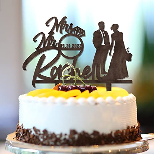 Tortenaufsatz "Mr & Mrs", Holz-Silhouette, braune Holz-Silhouette, personalisierbar, Namen, Datum, Romantik, Braut und Bräutigam, Kuchendekoration für Hochzeit, Jahrestag, Party, Brautparty, Geschenke Tortenaufsatz "Mr & Mrs", Holz-Silhouette, braune Holz-Silhouette, personalisierbar, Namen, Datum, Romantik, Braut und Bräutigam, Kuchendekoration für Hochzeit, Jahrestag, Party, Brautparty, Geschenke von CustonCares