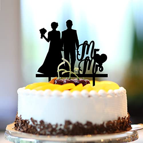 Tortenaufsatz "Mr & Mrs" Hochzeitstag, personalisierbar, Nachname, Est Datum, Silhouette, Retro, Braut und Bräutigam, Kuchendekoration für Hochzeit, Brautparty, Hochzeitsdekoration, Brautparty, von CustonCares