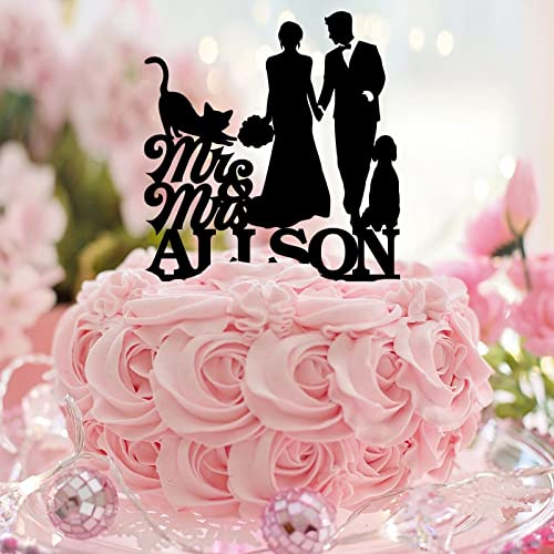 Tortenaufsatz aus Acryl, Motiv: "Mr & Mrs", personalisierbar, mit Hund, Katze, eleganter Tortenaufsatz für Braut und Bräutigam, für Hochzeitstag, Hochzeit, Dekoration, Junggesellinnenabschied, Schwarz Tortenaufsatz aus Acryl, Motiv: "Mr & Mrs", personalisierbar, mit Hund, Katze, eleganter Tortenaufsatz für Braut und Bräutigam, für Hochzeitstag, Hochzeit, Dekoration, Junggesellinnenabschied, Schwarz von CustonCares