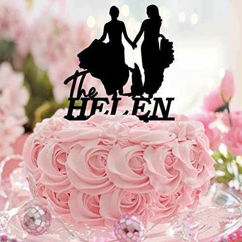Tortenaufsatz für Bräute, mit Hund, Katze, personalisierbar, Name, Datum, Silhouette, zwei Bräute, Romantik, LGBT, Hochzeitsparty-Zubehör, Lesbisches Paar, Geschenke, Acryl, Schwarz Tortenaufsatz für Bräute, mit Hund, Katze, personalisierbar, Name, Datum, Silhouette, zwei Bräute, Romantik, LGBT, Hochzeitsparty-Zubehör, Lesbisches Paar, Geschenke, Acryl, Schwarz von CustonCares