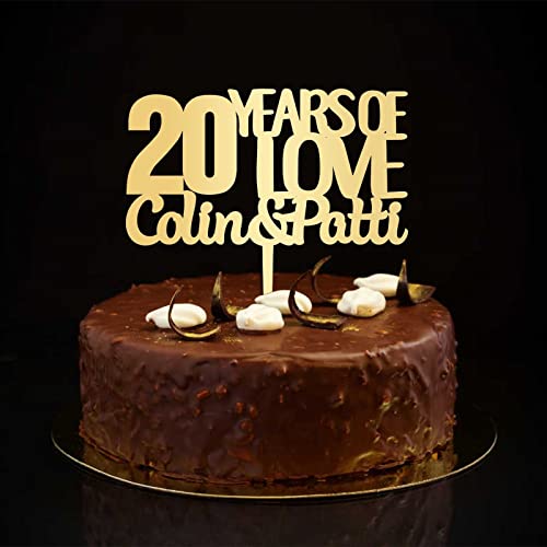 Tortenaufsatz mit Aufschrift "20 Years Loved", personalisierter Name, 20. Hochzeitstag, Partygeschenk, Geschenk für Paare, Gold, 15,2 cm Tortenaufsatz mit Aufschrift "20 Years Loved", personalisierter Name, 20. Hochzeitstag, Partygeschenk, Geschenk für Paare, Gold, 15,2 cm von CustonCares