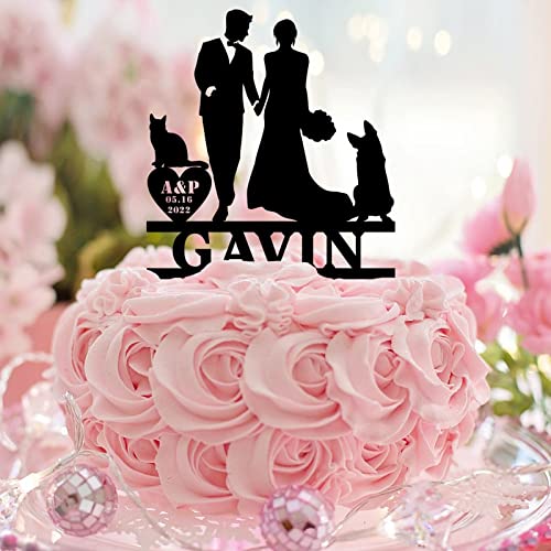 Tortenaufsatz mit Aufschrift "Mr and Mrs", Silhouette mit Hund, Katze, "Mr & Mrs", personalisierbar, für Hochzeit, Verlobung, Hochzeit, Verlobung, Geschenk, Acryl, Schwarz Tortenaufsatz mit Aufschrift "Mr and Mrs", Silhouette mit Hund, Katze, "Mr & Mrs", personalisierbar, für Hochzeit, Verlobung, Hochzeit, Verlobung, Geschenk, Acryl, Schwarz von CustonCares