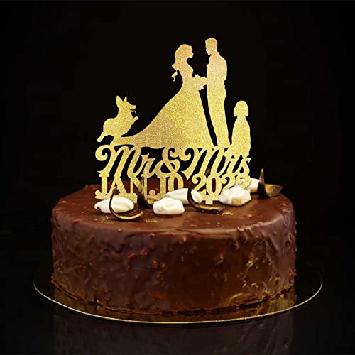 Tortenaufsatz mit Aufschrift "Mr & Mrs", glitzernd, goldfarbene Silhouette mit Hund, Katze, individueller Nachname, Datum, lustiger Braut- und Bräutigam, Kuchendekoration für Hochzeit, Jahrestag Tortenaufsatz mit Aufschrift "Mr & Mrs", glitzernd, goldfarbene Silhouette mit Hund, Katze, individueller Nachname, Datum, lustiger Braut- und Bräutigam, Kuchendekoration für Hochzeit, Jahrestag von CustonCares