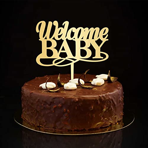 Tortenaufsatz mit Aufschrift "Welcome Baby", personalisierbar, für werdende Mütter, Geschenke für Neugeborene, goldfarben Tortenaufsatz mit Aufschrift "Welcome Baby", personalisierbar, für werdende Mütter, Geschenke für Neugeborene, goldfarben von CustonCares