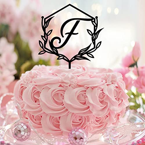 Tortenaufsatz mit Buchstabe F, Monogramm, Initiale, Nachname, Acryl, schwarz, für Hochzeit, Jahrestag, Party, Dekoration, Retro, botanischer Kranz, Auswahl des Buchstaben-Design, Farbe, Brautparty Tortenaufsatz mit Buchstabe F, Monogramm, Initiale, Nachname, Acryl, schwarz, für Hochzeit, Jahrestag, Party, Dekoration, Retro, botanischer Kranz, Auswahl des Buchstaben-Design, Farbe, Brautparty von CustonCares