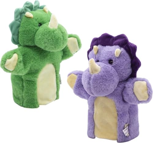 Cute Since 1999 Handpuppe für Kinder ab 0 Monate - Handpuppe für Junge & Mädchen - Sachen & Geschenk für Neugeborene - Puppentheater Kinder - 20 x 15 cm (Grüner & Lila Dinosaurier) von Cute Since 1999