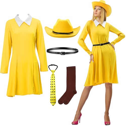 Cutecrop 5-teiliges gelber Hut-Kostüm, stilvoll, Cosplay, spitzer Hut, gepunktet, Krawatte, Zubehör, Halloween, Cosplay-Set für Damen, Größe L Cutecrop 5-teiliges gelber Hut-Kostüm, stilvoll, Cosplay, spitzer Hut, gepunktet, Krawatte, Zubehör, Halloween, Cosplay-Set für Damen, Größe L von Cutecrop