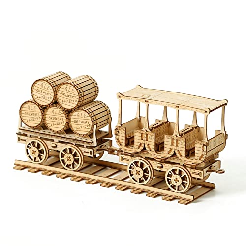 Cuteefun 3D Holzmodelle Bausätze Erwachsene, Wagen für Weinfässer, Hölzerne Mechanische 3D Puzzle, Baukasten Holz, Geschenkideen für Jungen Mädchen Teenager Männer und Frauen von Cuteefun