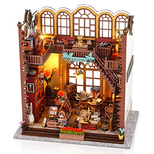 Cuteefun DIY Miniatur Puppenhaus Bausatz, Regaleinsatz für Bücherecke, Room Décor für Erwachsene Geburtstag Weihnachten (Magisches Buch Zimmer) von Cuteefun