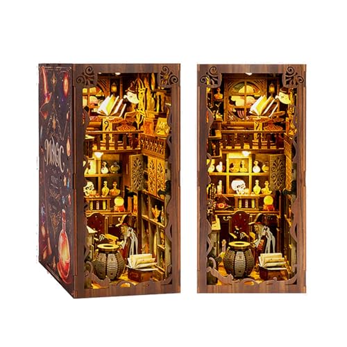 Cuteefun DIY Book Nook Kit, DIY Miniatur Bücherregal Einsatz, 3D Holz Buchstütze mit LED Licht, Delicate Dekoration, Einzigartiges Geschenk für Erwachsene Teenager (Magische Nacht) von Cuteefun