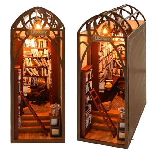 Cuteefun DIY Book Nook Kit, DIY Miniatur Puppenhaus, Holz Book Nook Puppenhaus Kit für Erwachsene zu Bauen, Machen Sie Ihr eigenes Handwerk Haus Modell für Geburtstag (Bibliothek) von Cuteefun