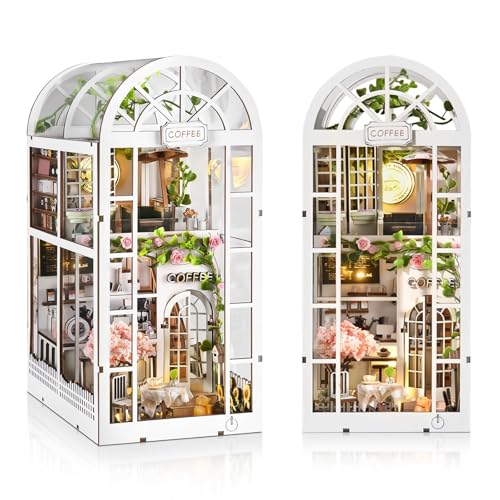 Cuteefun DIY Book Nook Kit, DIY Miniatur Puppenhaus, Holz Book Nook Puppenhaus Kit für Erwachsene zu Bauen, Machen Sie Ihr eigenes Handwerk Haus Modell für Geburtstag (Kaffeegarten) von Cuteefun
