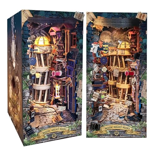 Cuteefun DIY Book Nook Kit, Miniatur Puppen Haus Kit, Bookends Insert Decor, Modell Kit für Erwachsene zum Bauen Geburtstagsgeschenk Vatertag (Magische Nacht Allee) von Cuteefun