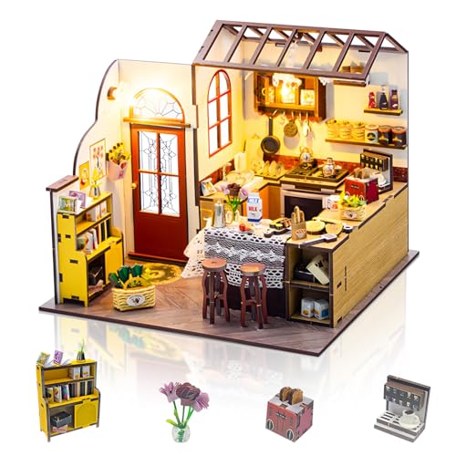 Cuteefun DIY Miniatur-Haus Bausatz für Erwachsene zum Bauen von DIY Handwerkshaus Modellbausatz mit Möbel und Werkzeug Machen Sie Ihr eigenes kreatives Geschenk (Küche) von Cuteefun