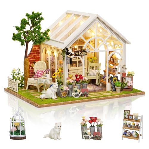 Cuteefun DIY Miniatur-Haus Bausatz für Erwachsene zum Bauen von DIY Handwerkshaus Modellbausatz mit Möbel und Werkzeug Machen Sie Ihr eigenes kreatives Geschenk (Sonnenschein Blumenhaus) von Cuteefun