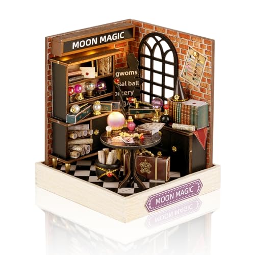 Cuteefun DIY Miniatur Haus Puppenhaus, Mini Puppenhaus mit LED, Holzhandwerk für Erwachsene Teenager zum Bauen, Geburtstag (Mondmagie) von Cuteefun