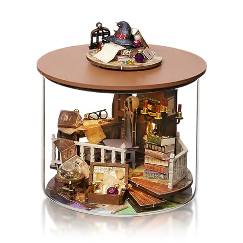 Cuteefun DIY Miniatur Haus Puppenhaus Kit, DIY Holz Traum Flasche Kit mit Staubabdeckung, Handgemachte Handwerk für Erwachsene, Skala Kreative Raum, Geschenk, Weihnachtsfeier (Zauberhütte) von Cuteefun