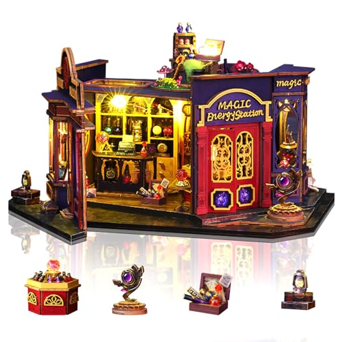 Cuteefun DIY Miniatur Puppenhaus Kit, Doppeltüriges Spreizdesign mit LED-Licht, Handgefertigtes Holzhandwerk, Bauen Sie Ihr eigenes Traumhaus Modell (Magic Energy Station) von Cuteefun