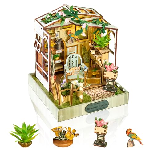 Cuteefun DIY Miniatur Puppenhaus Kit, Handgefertigtes Holzhandwerk, mit LED-Licht, für Erwachsene und Jugendliche, Bauen Sie Ihr eigenes Traumhaus Modell (Romantischer Garten) von Cuteefun