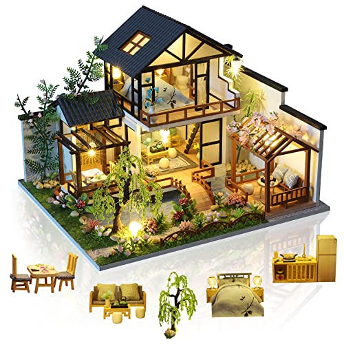 Cuteefun DIY Miniatur Puppenhaus Kit zum BAU Miniatur Haus mit Musik Möbeln und Werkzeugen Selber Bauen Kreative Bastelgeschenkidee (Orientalische Villa) von Cuteefun