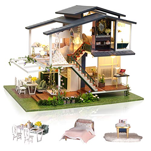 Cuteefun DIY Miniatur Puppenhaus Kit zum BAU Miniatur Haus mit Musik und Möbeln Selber Bauen Kreative Bastelgeschenke für Frauen (Monet Garden) von Cuteefun