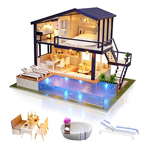 Cuteefun DIY Miniatur Puppenhaus Kit zum BAU Miniatur Haus mit Musik und Möbeln Selber Bauen Kreative Bastelgeschenke für Frauen (Time Apartment) von Cuteefun