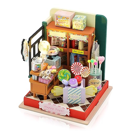 Cuteefun DIY Puppenhaus Miniatur, Miniatur Haus Selber Bauen, Kleine Deko Puppen Haus Kit mit Werkzeugen Bastelset für Geburtstag Weihnachten (Fröhlicher Zucker) von Cuteefun