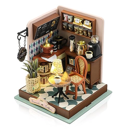 Cuteefun DIY Puppenhaus Miniatur, Miniatur Haus Selber Bauen, Kleine Deko Puppen Haus Kit mit Werkzeugen Bastelset für Geburtstag Weihnachten (Kaffeezeit) von Cuteefun