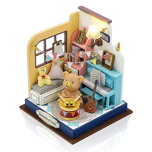 Cuteefun DIY Puppenhaus Miniatur, Miniatur Haus Selber Bauen, Kleine Deko Puppen Haus Kit mit Werkzeugen Bastelset für Geburtstag Weihnachten (Musikmoment) von Cuteefun