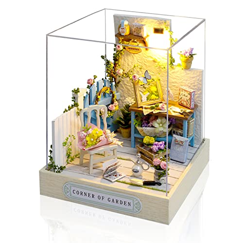 Cuteefun DIY Puppenhaus Miniatur Haus für Anfänger zum Bauen, Miniatur Puppenhaus zum Selber Bauen, Minaturen Häuser Kit mit Werkzeugen, Bastelset Häuschen Holz (Ecke des Gartens) von Cuteefun