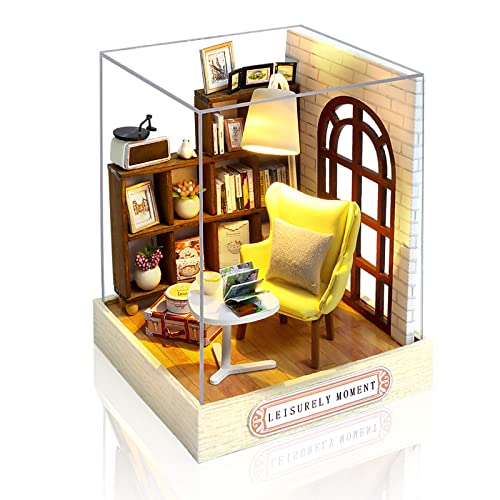 Cuteefun DIY Puppenhaus Miniatur Haus für Anfänger zum Bauen, Miniatur Puppenhaus zum Selber Bauen, Minaturen Häuser Kit mit Werkzeugen, Bastelset Häuschen Holz (Gemütlicher Moment) von Cuteefun