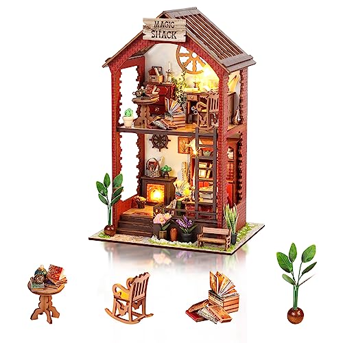 Cuteefun DIY Puppenhaus Miniatur mit Möbeln, Holz Mini House Kit, Machen Sie Ihr eigenes Handwerk Haus Modell, Handarbeit Geschenk zum Geburtstag (Magie Buchraum) von Cuteefun