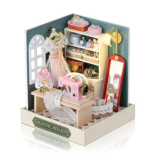 Cuteefun DIY Puppenhaus Miniatur mit Werkzeugen Bastelset, Miniatur Puppenhaus zum Selber Bauen, Kleine Deko Puppen Haus Kit für Geburtstag Weihnachten (Beatific Atelier) von Cuteefun