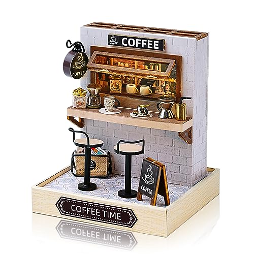 Cuteefun DIY Puppenhaus Miniatur mit Werkzeugen Bastelset, Miniatur Puppenhaus zum Selber Bauen, Kleine Deko Puppen Haus Kit für Geburtstag Weihnachten (Kaffeehaus) von Cuteefun