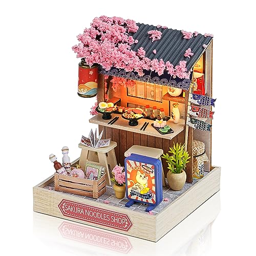 Cuteefun DIY Puppenhaus Miniatur mit Werkzeugen Bastelset, Miniatur Puppenhaus zum Selber Bauen, Kleine Deko Puppen Haus Kit für Geburtstag Weihnachten (Sakura Nudeln Shop) von Cuteefun