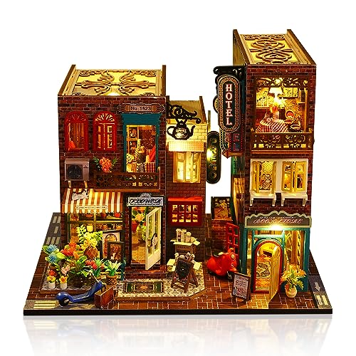 Cuteefun Puppenhaus Miniatur mit Möbeln, Miniatur Haus mit Musik, DIY Hölzernes Puppenhaus für Erwachsene, Geschenk zum Geburtstag (Allee Straßenansicht) von Cuteefun