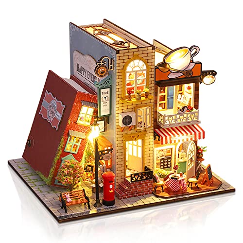 Cuteefun Puppenhaus Miniatur mit Möbeln, Miniatur Haus mit Musik, DIY Hölzernes Puppenhaus für Erwachsene, Geschenk zum Geburtstag (Buch & Kaffee) von Cuteefun