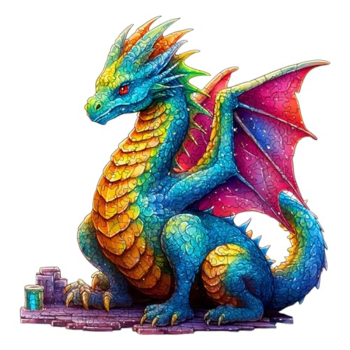 Cuteefun Puzzle Holz für Erwachsene, Einzigartige Geformte Kinder Tier Puzzle Drachen für Geburtstagsgeschenk Vatertag (A4 Größe) von Cuteefun