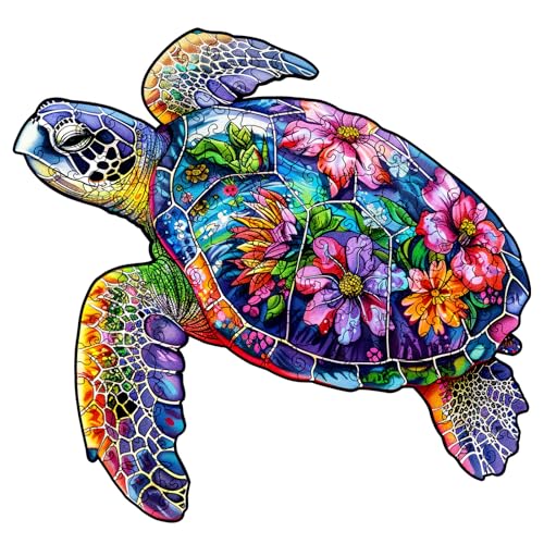 Cuteefun Puzzle Holz für Erwachsene, Einzigartige Geformte Tier Puzzle Schildkröte für Geburtstagsgeschenk Vatertag (A4 Größe) von Cuteefun