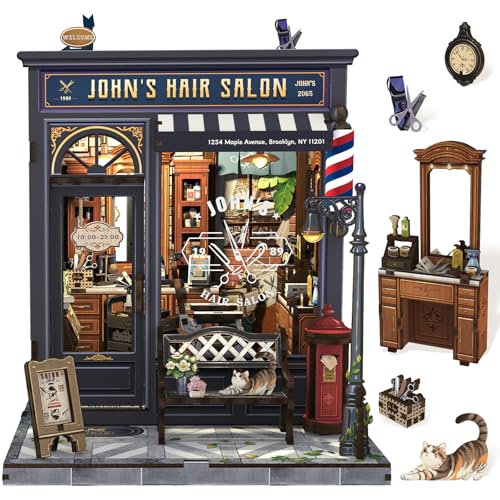 Cutefun Book Nook - DIY Miniatur Häuser Kit aus Holz mit LED-Beleuchtung, 3D Puzzleset für Bücherregal-Dekoration, Ideales Kreativgeschenk für Jugendliche und Erwachsene(John's Hair Salon) von Cutefun