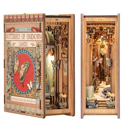 Cutefun Book Nook Kit, DIY Miniature Dollhouse Kit, 3D Wooden Puzzle Bookshelf with Led Light Decoraton for Teens and Adults (Butterfly) von Cutefun