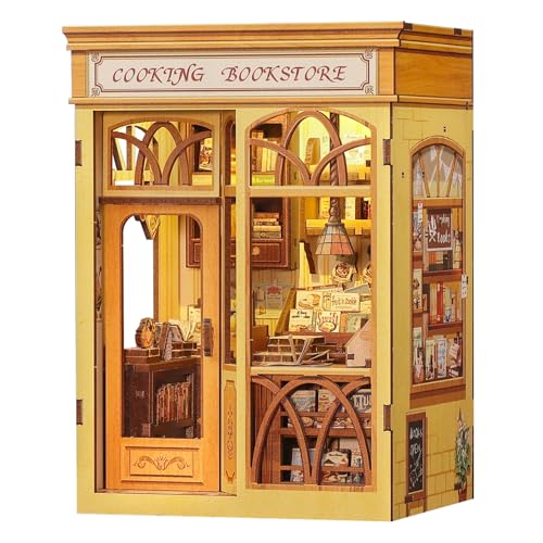 Cutefun Book Nook Kit, DIY Miniature Dollhouse Kit, 3D Wooden Puzzle Bookshelf with Led Light Decoraton for Teens and Adults (Cooking Bookstore) von Cutefun