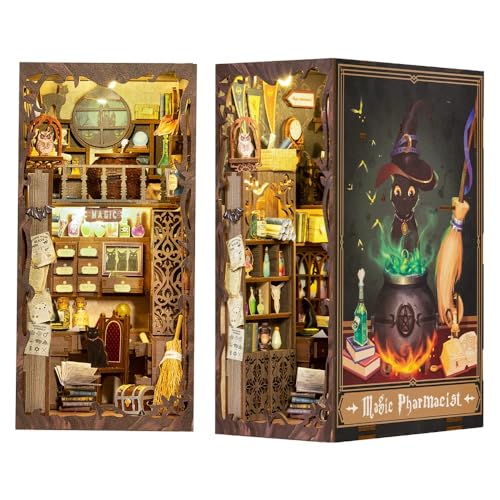Cutefun Book Nook Kit,Magic Pharmacist Puppenhaus,DIY Miniatur Haus Book Nook Diagon Alley 3D Wandbehang Puzzle Häuser Modellbausätze mit LED Leuchten,Modellbausätze für Erwachsene zum Bauen (SZ05) von Cutefun