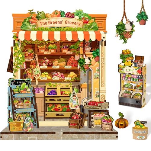 Cutefun Book Nook Kit - DIY Miniatur Bücherregal Deko mit LED Beleuchtung für Erwachsene, Kreatives Zimmerdekoration und Sammelstück, Puzzle-Liebhaber(The Greens' Grocery) von Cutefun
