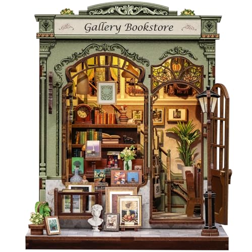 Cutefun Book Nook Kit - DIY Miniaturhaus Modellbausatz aus Holz mit LED-Beleuchtung, 3D Puzzleset für Bücherregal-Dekoration, Kreatives Geschenk für Jugendliche und Erwachsene(Gellery Bookstore) von Cutefun